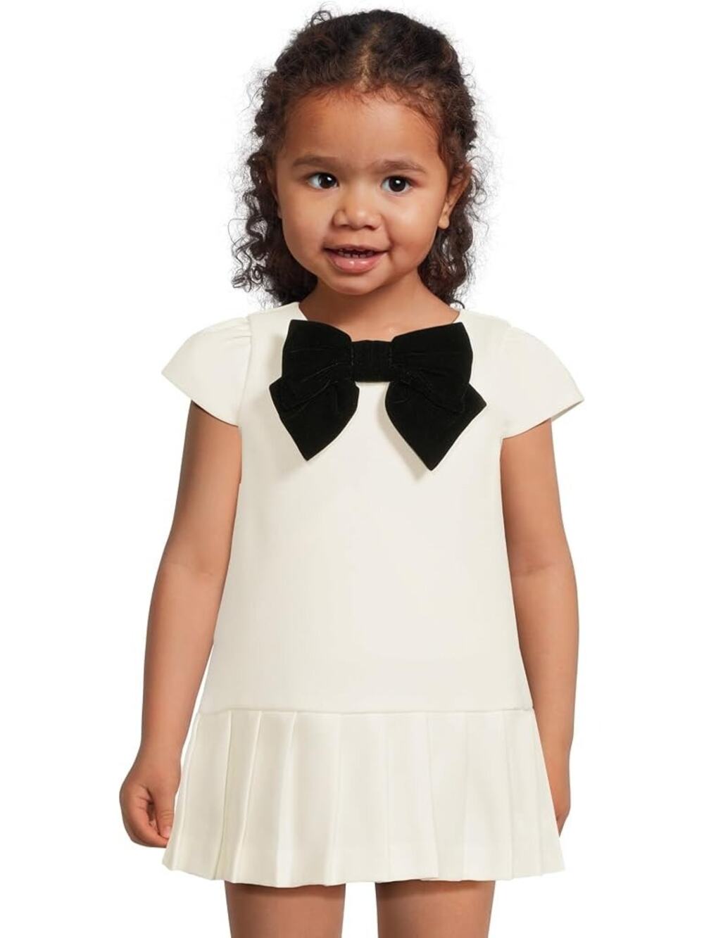 Janie and Jack Baby 18-24M White Black Velvet Bow Detail Pleated Dress A16-6